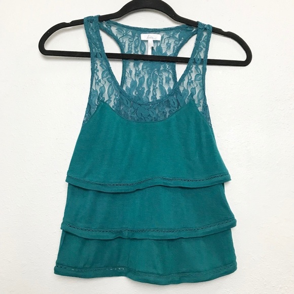 Kirra Green Lace Tiered Ruffle Crop Tank Top Sz Small NEW! - Picture 1 of 5